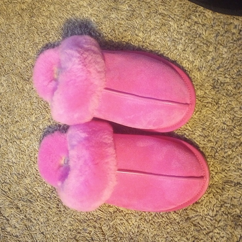 Hot Pink UGG fuzzy slides